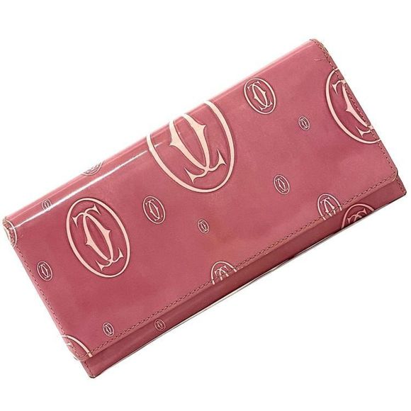 Cartier Bi-fold Long Wallet Pink Happy Birthday L3000951 Leather Flap 2C Moti... - Picture 2 of 11